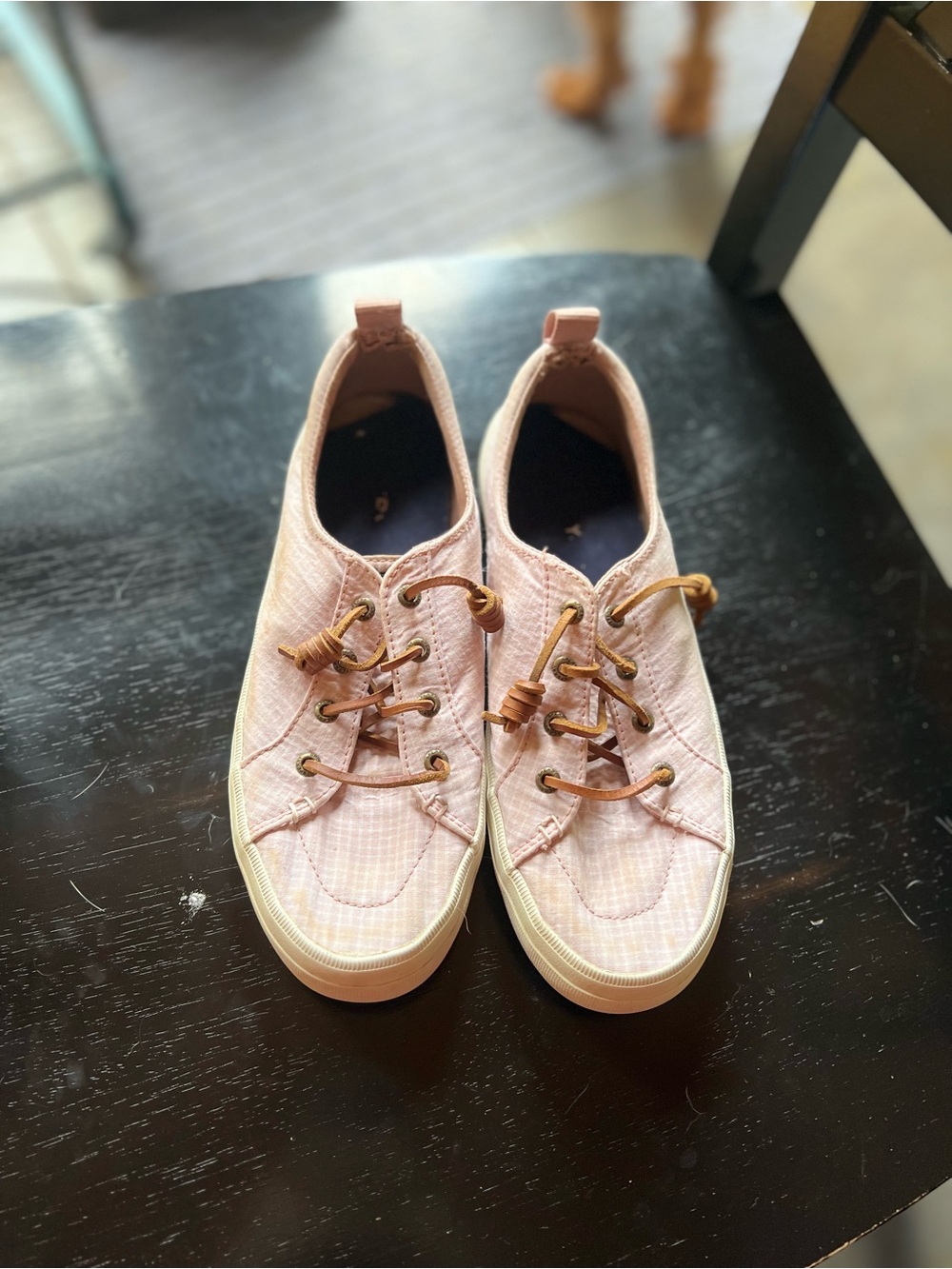 Sperry Women's Light Pink Canvas Sneakers with Tan Laces